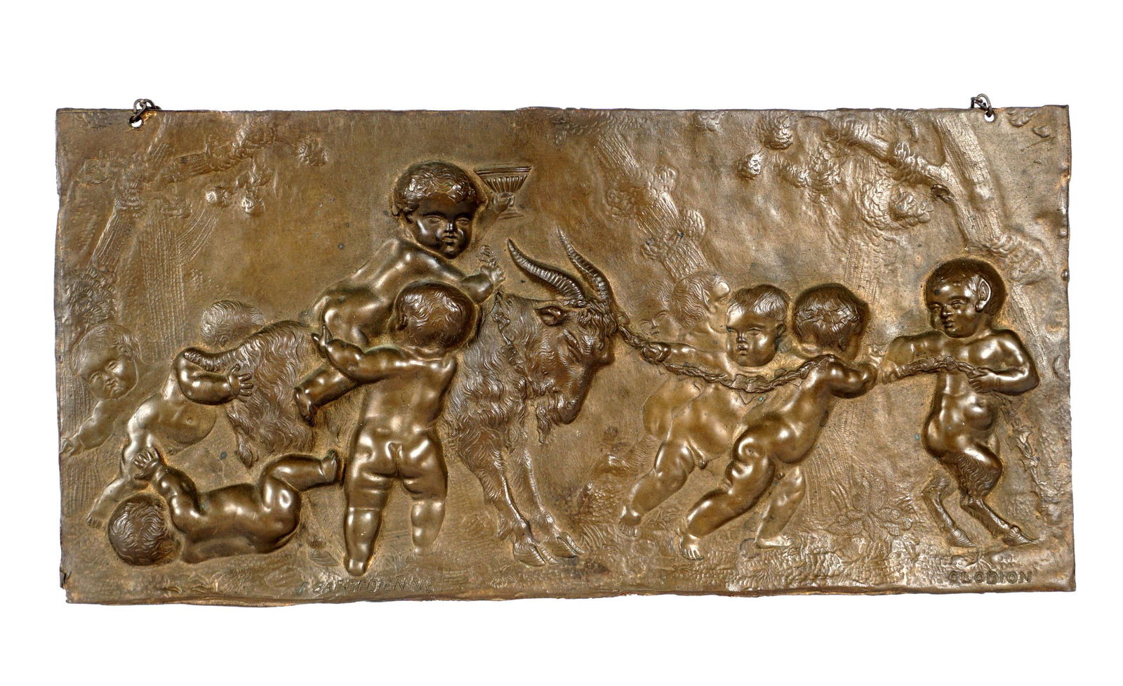 After Clodion Bronze Putti Satyr and Ram Plaque (1 of 9)
