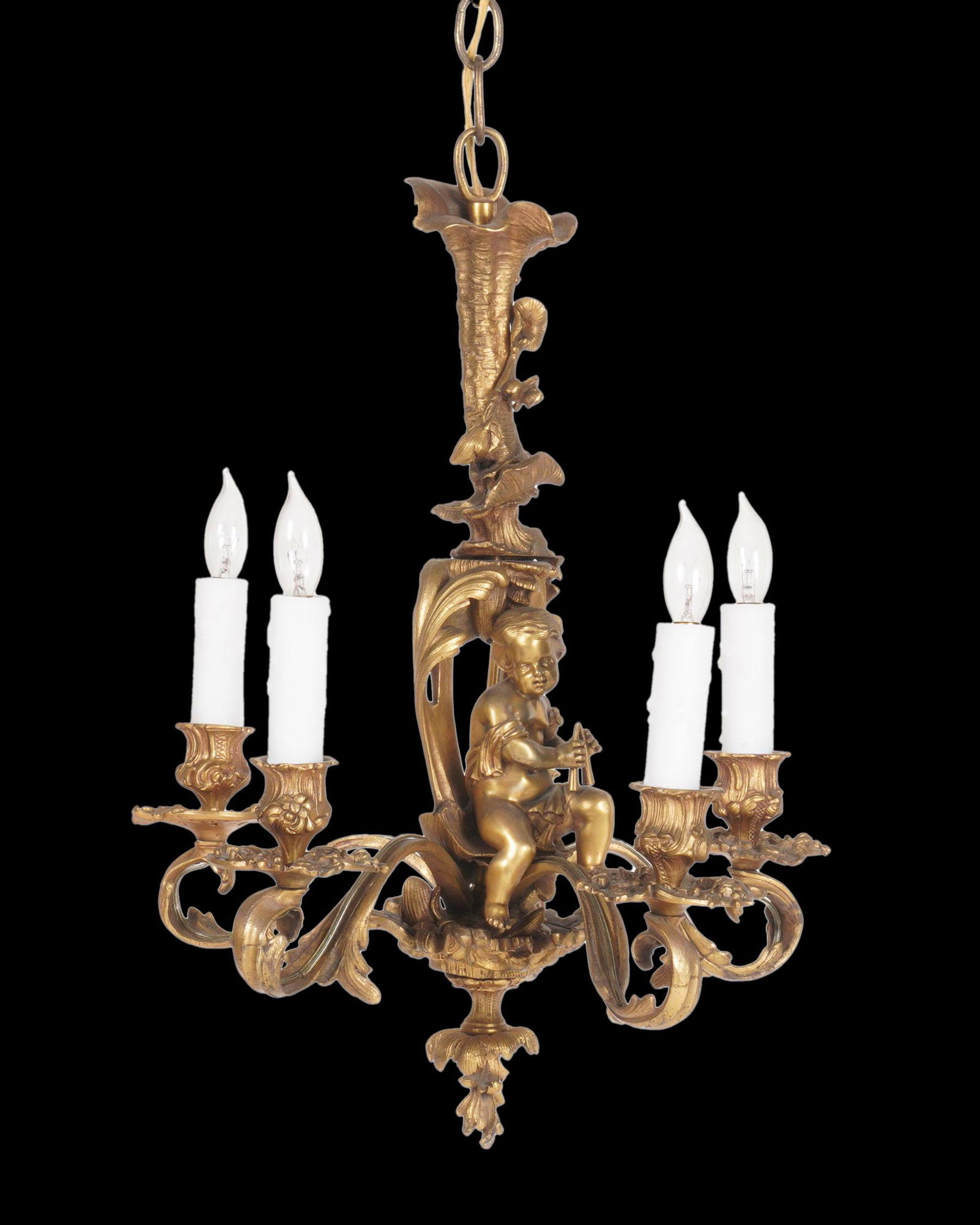 French Figural Gilt Bronze Five Light Chandelier (1 of 8)