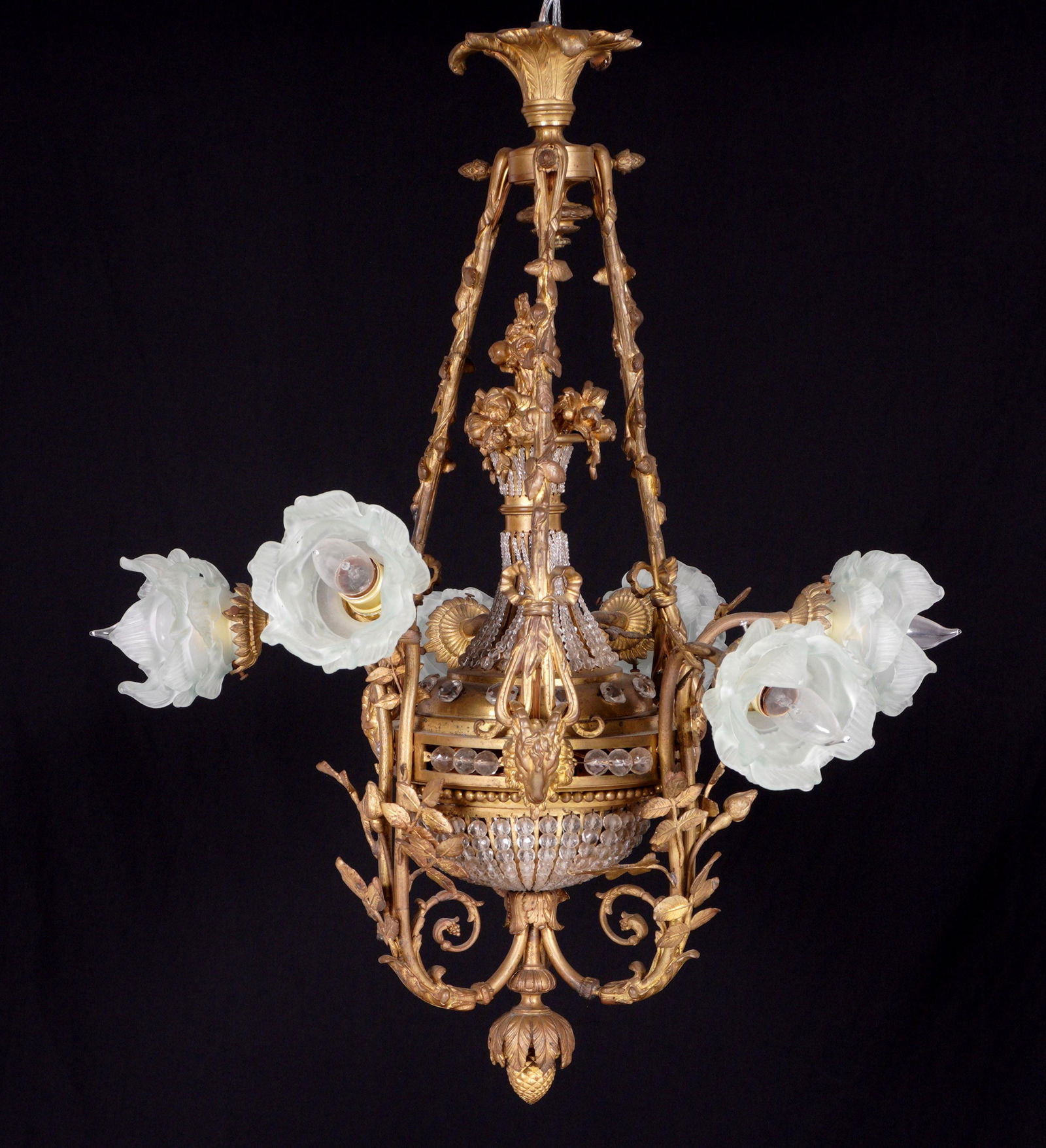 French Gilt Bronze Chandelier with Rams Head (1 of 11)