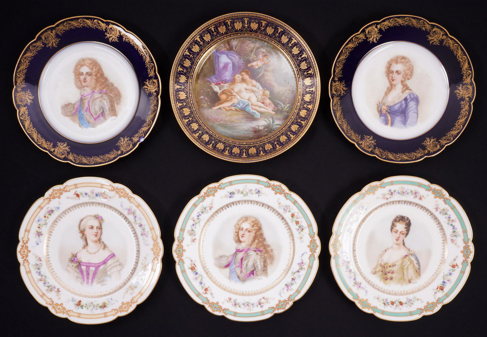 Six Sevres Style Porcelain Portrait Plates (1 of 13)