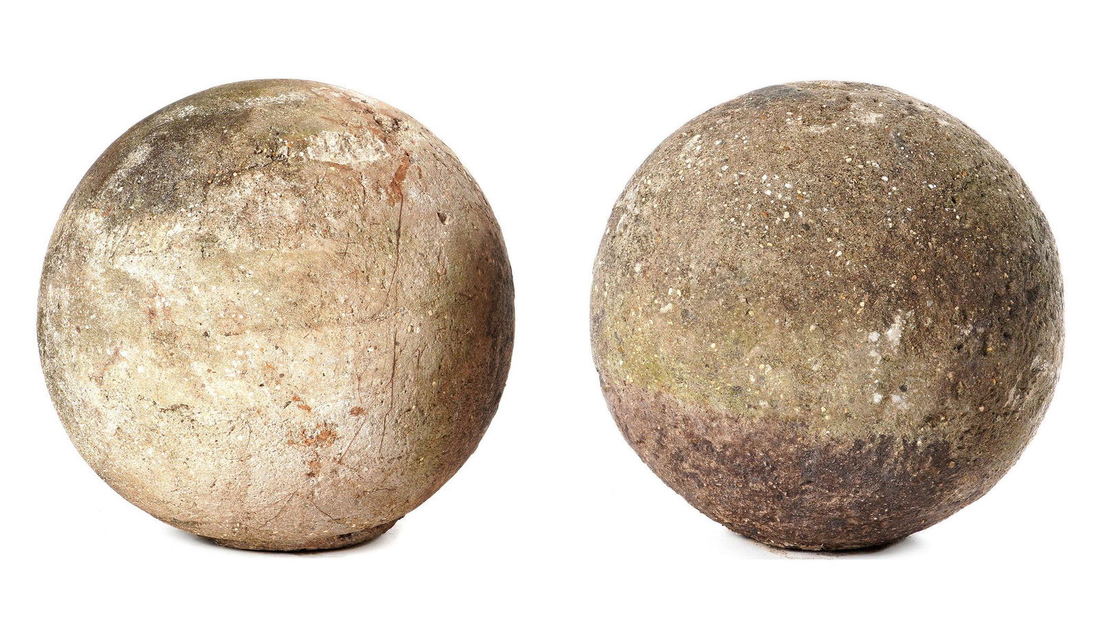 Pair Composition Poured Stone Garden Spheres (1 of 3)