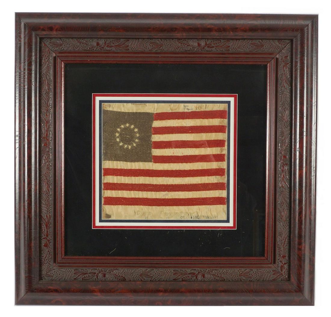 19th C. Silk Embroidered Folk Art American Flag (1 of 10)