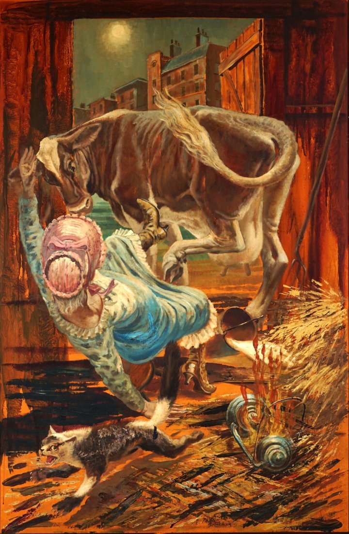 Huge Phil Brinkman Miss O'Learys Cow Fire Painting (1 of 5)
