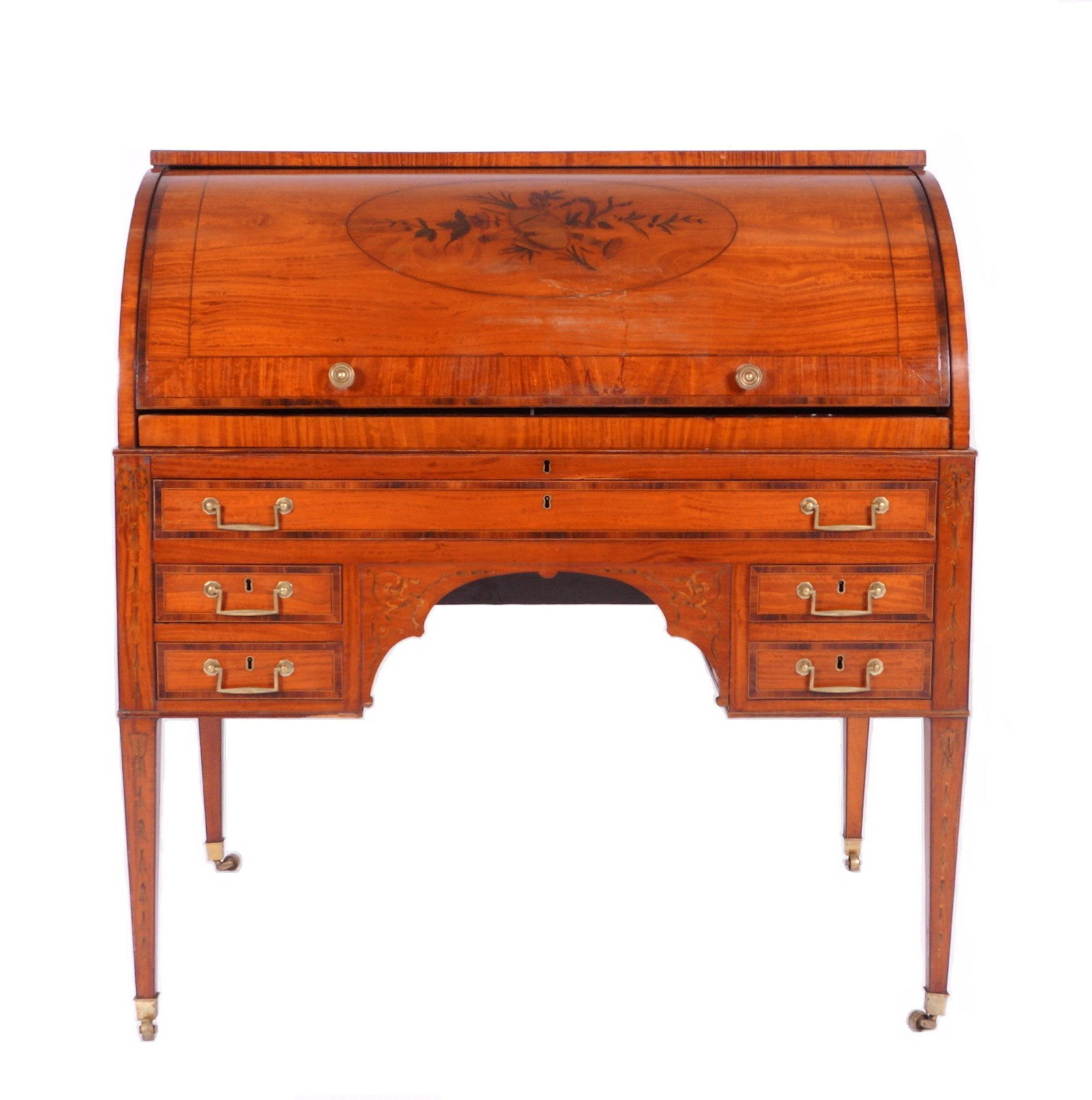 19th Century M. Butler Irish Satinwood Cylinder Desk (1 of 14)