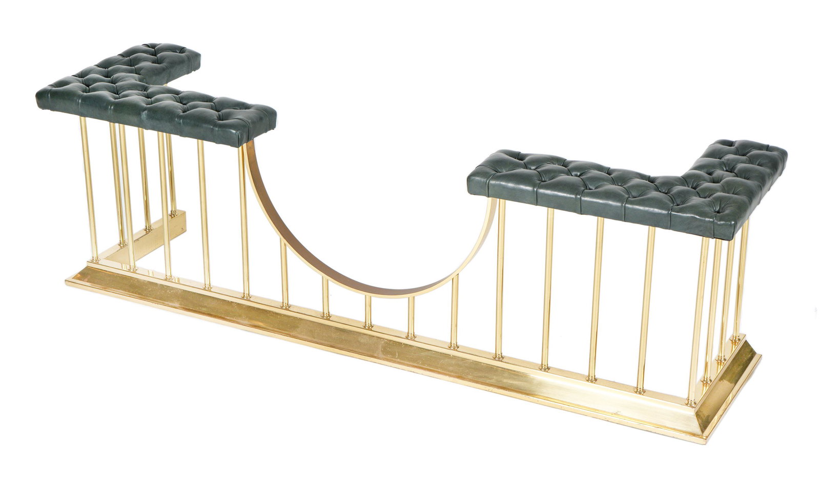 19th C. English Brass & Green Leather Fender (1 of 5)