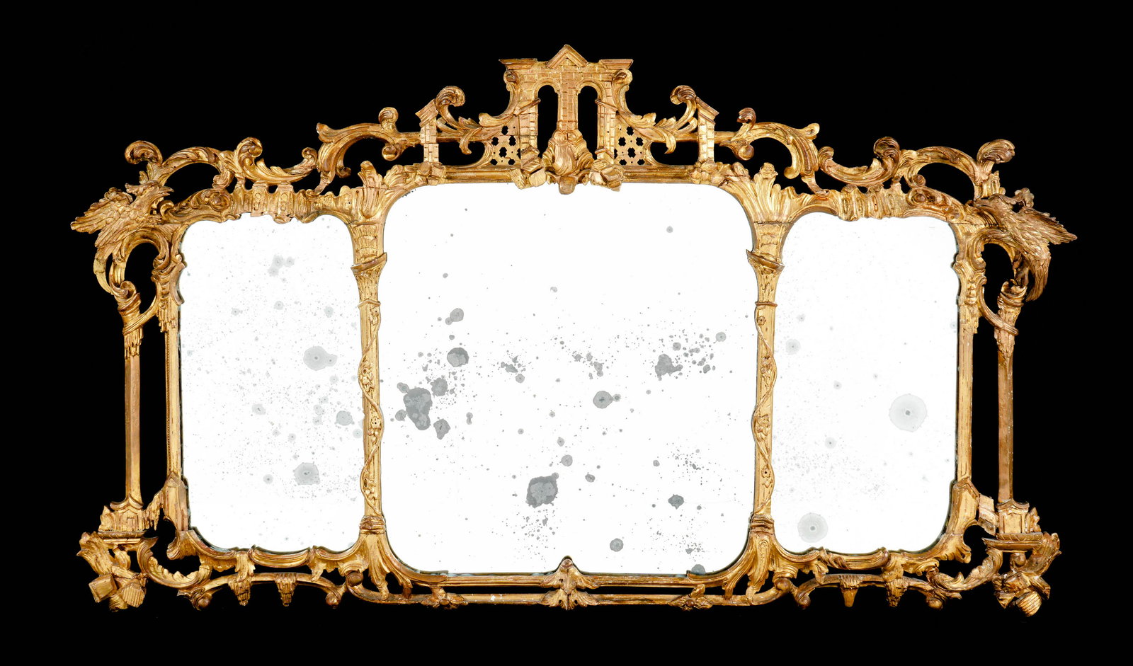 19th C Gilt Chinese Chippendale Overmantle Mirror (1 of 10)