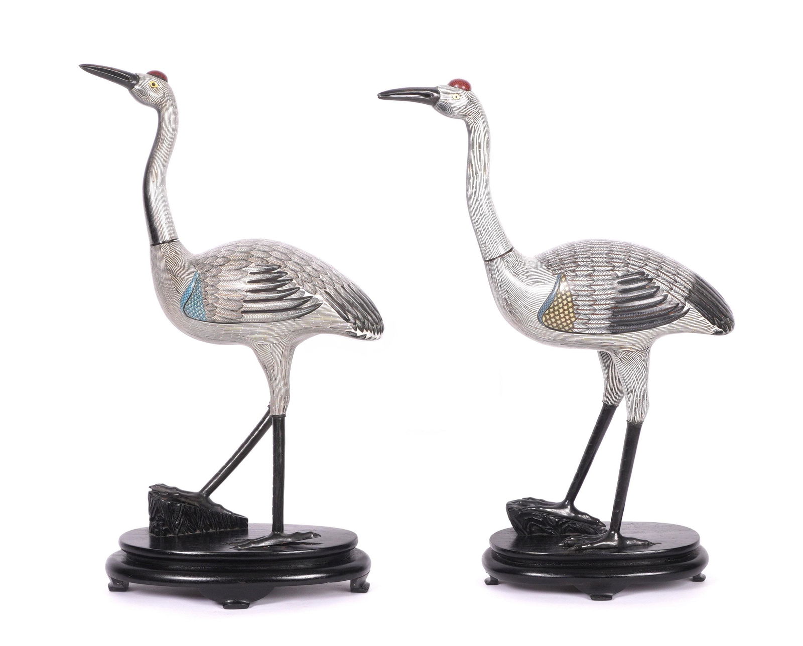 Pair Chinese Polychrome Cloisonne Enamel Cranes (1 of 20)