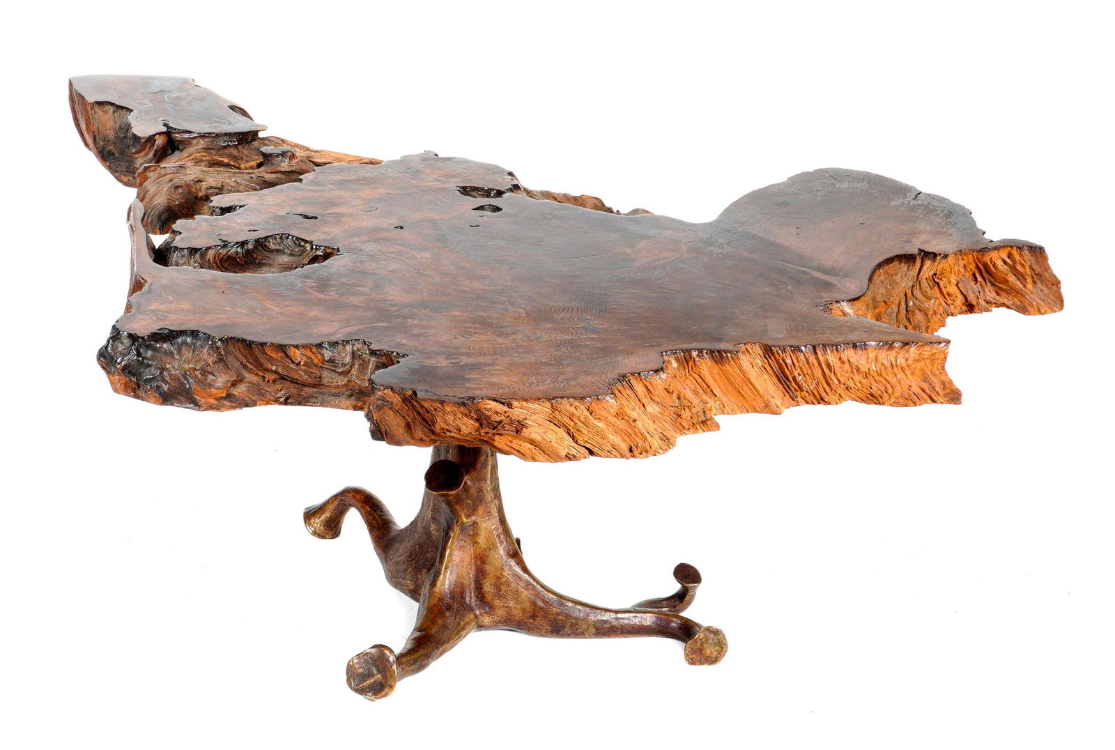 Live Edge Burlwood and Bronze Coffee Table (1 of 8)