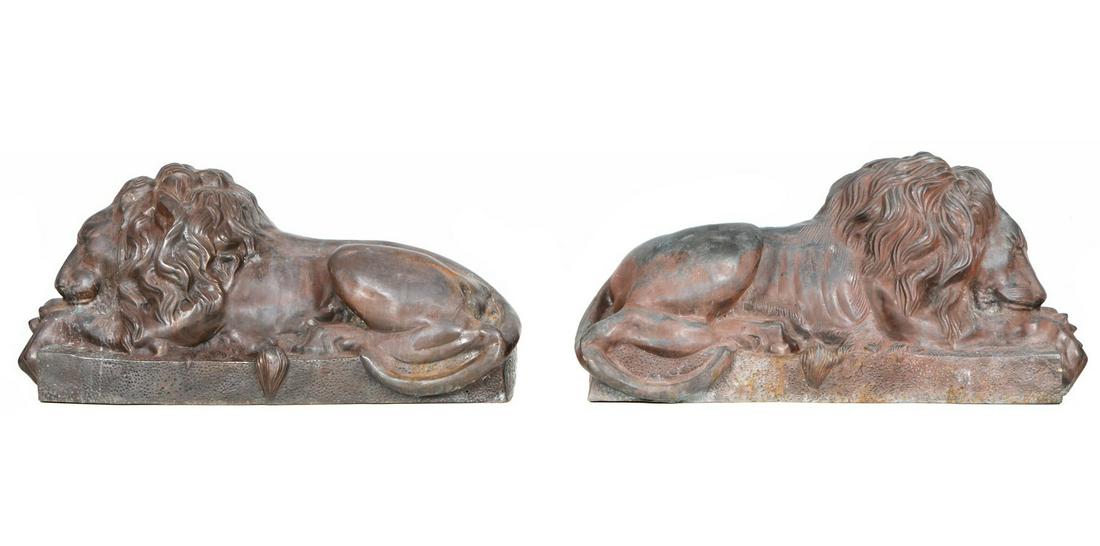 Pair Bronze Recumbent Entry or Garden Lions (1 of 5)