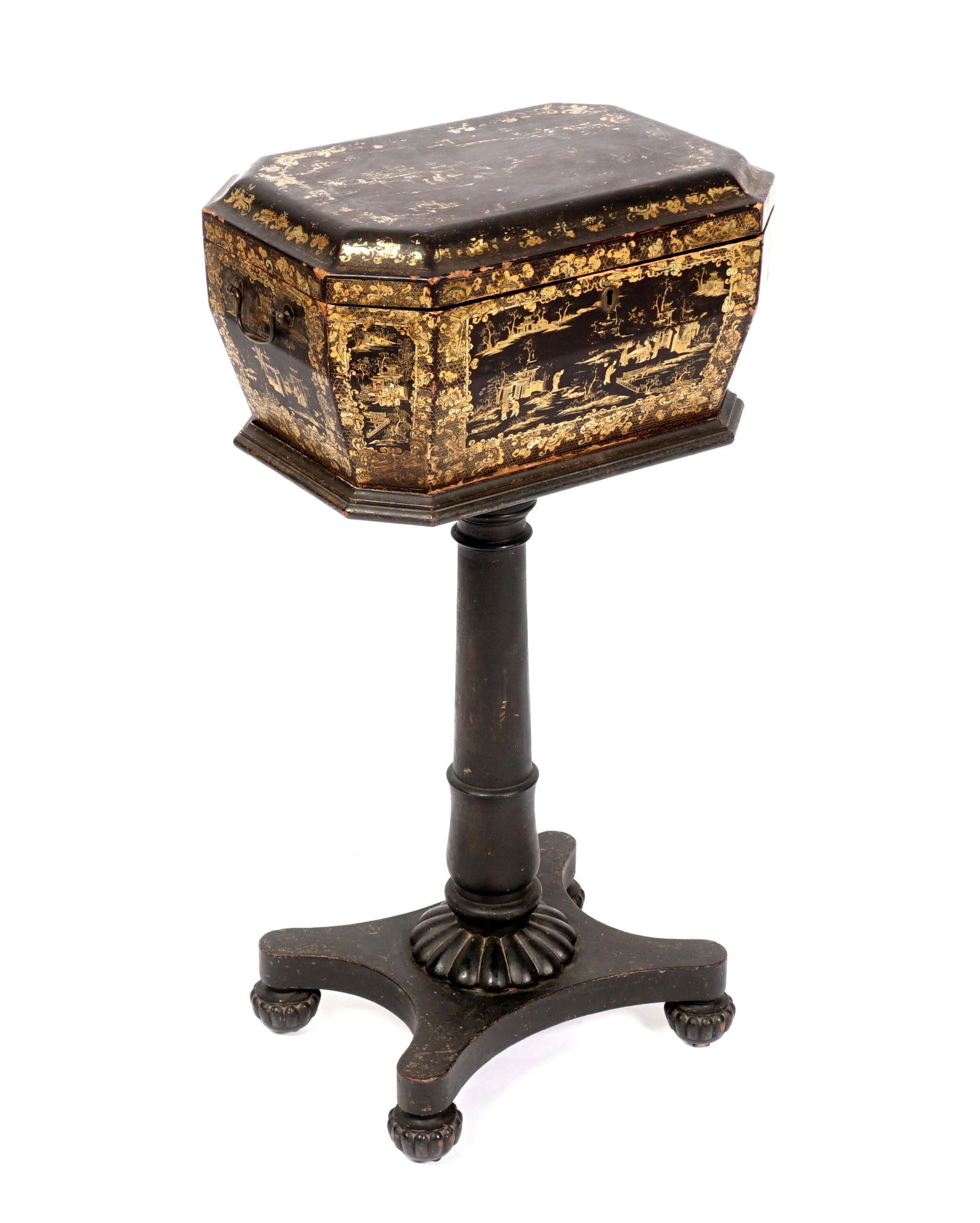 China Trade Black Lacquer Chinoiserie Tea Poy (1 of 16)