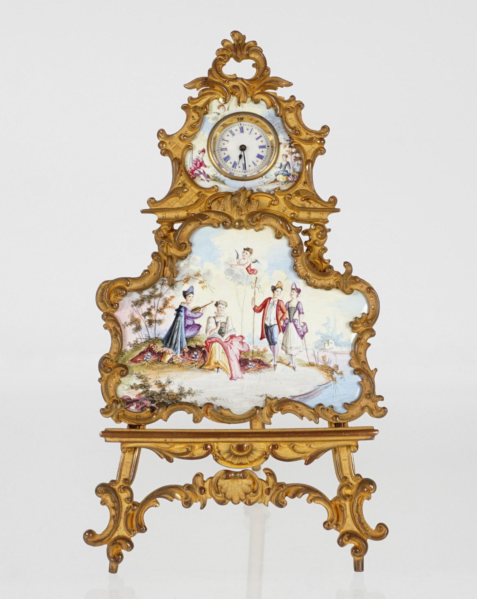 French Gilt Bronze Enamel Table Screen Clock (1 of 11)