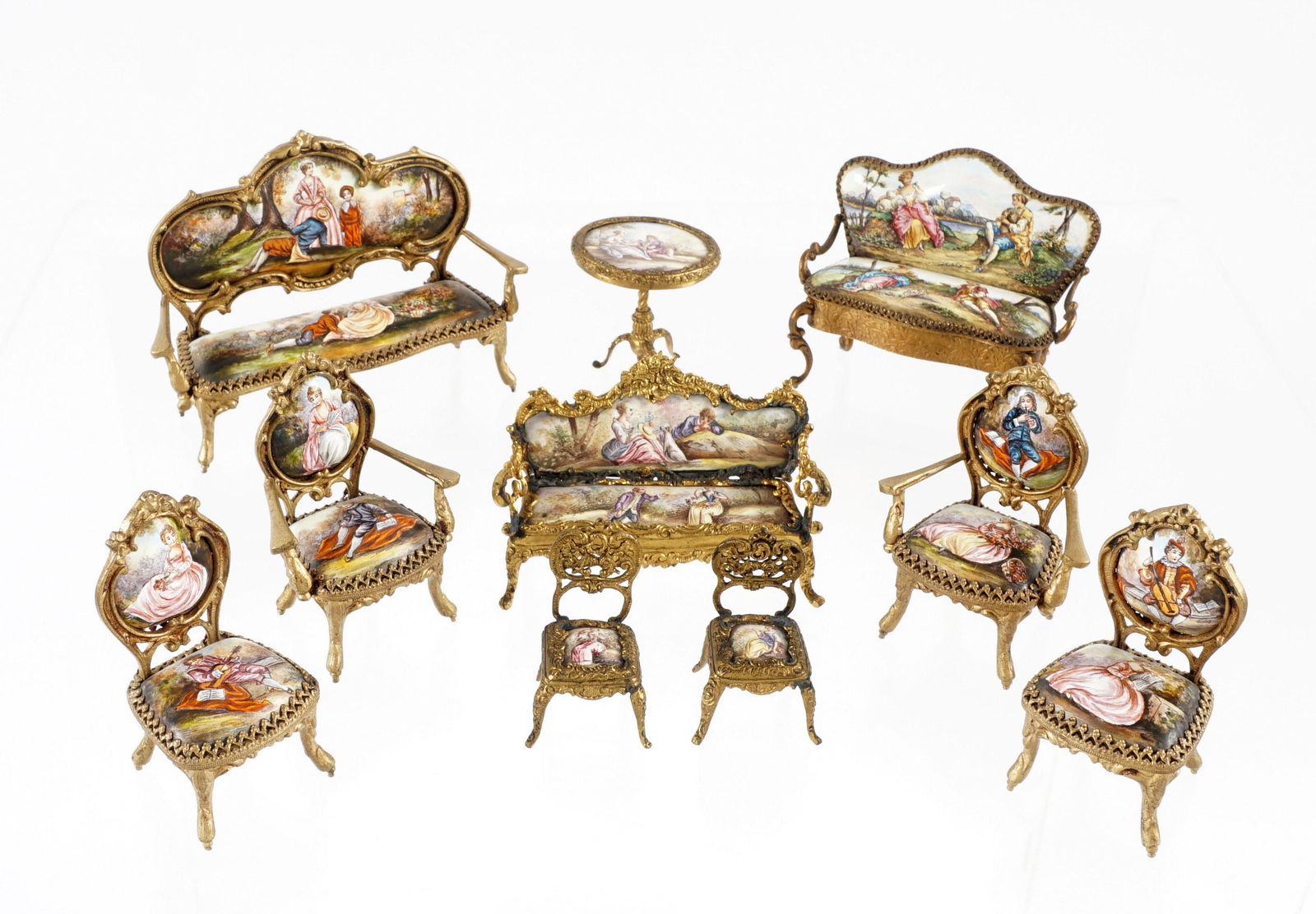 10 Piece Continental Miniature Enamel Furniture (1 of 16)