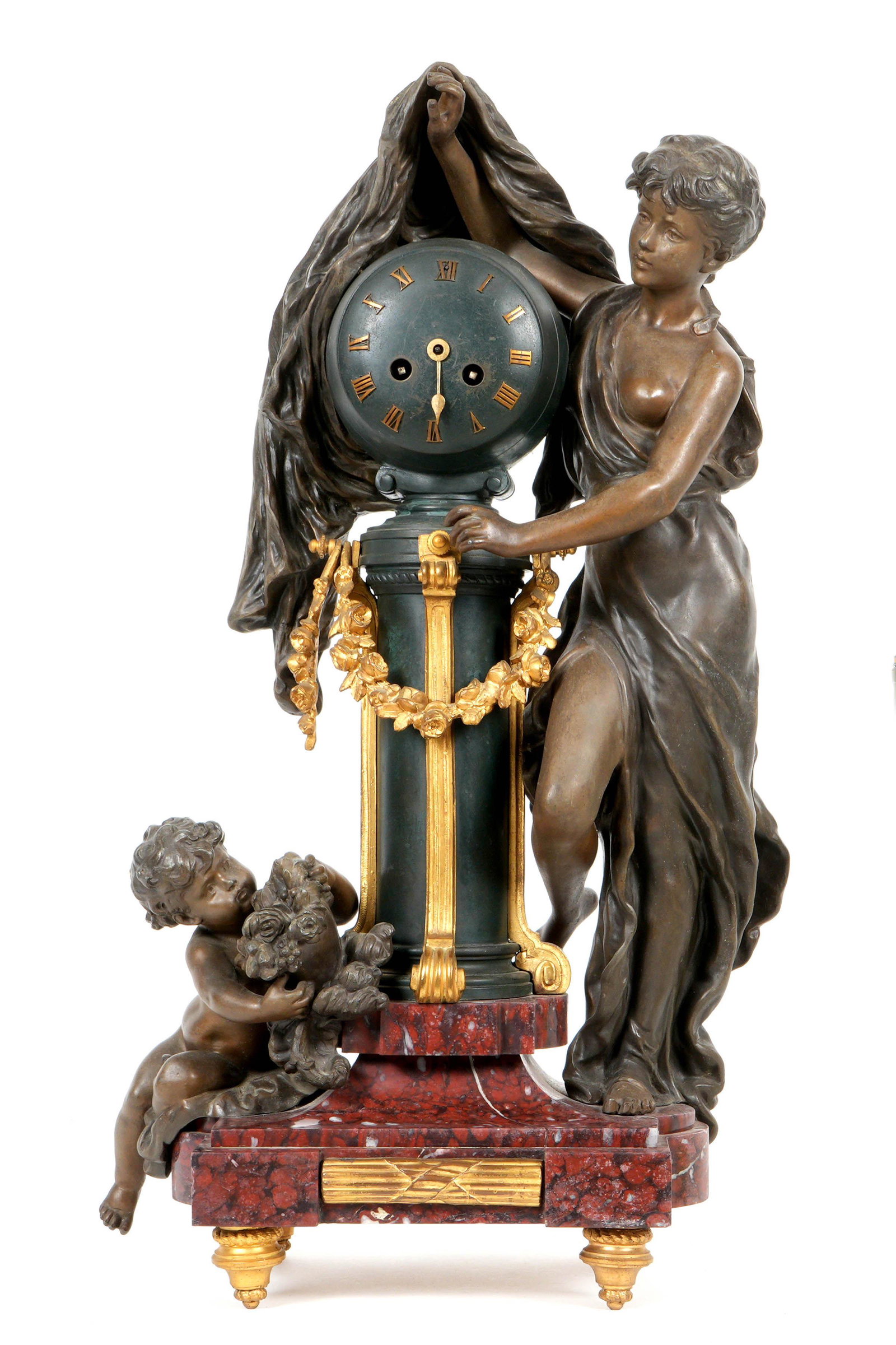 French Figural Spelter and Marble Mantle Clock (1 of 8)