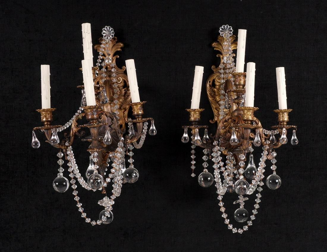 Pair Continental Bronze and Crystal Sconces (1 of 6)