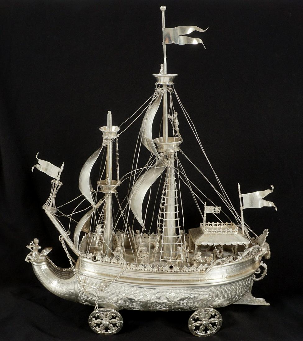 Antique Hallmarked German Silver Galleon Nef / Liquor Decanter (1 of 16)