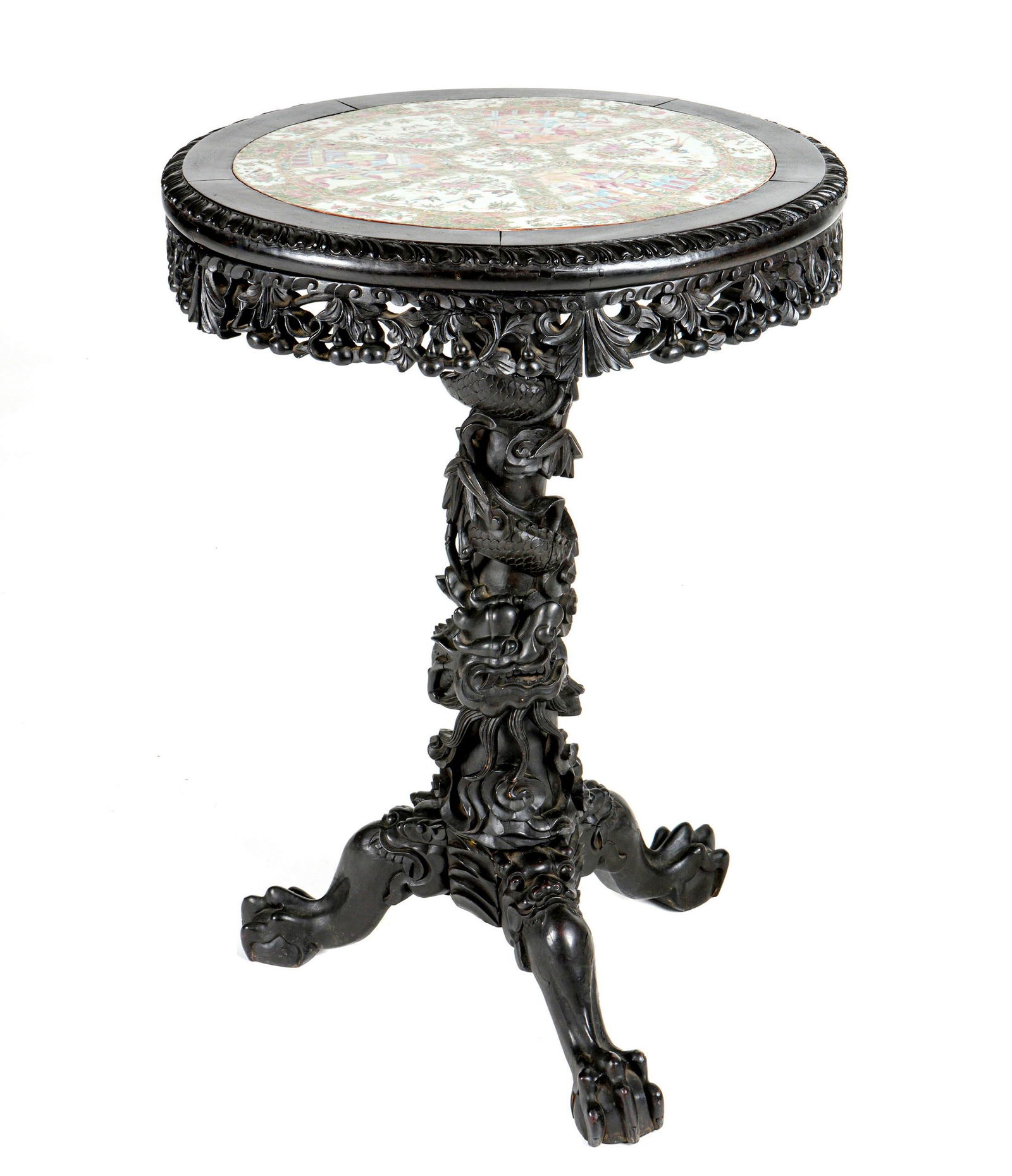 Chinese Inset Rose Medallion Top Carved Table (1 of 15)