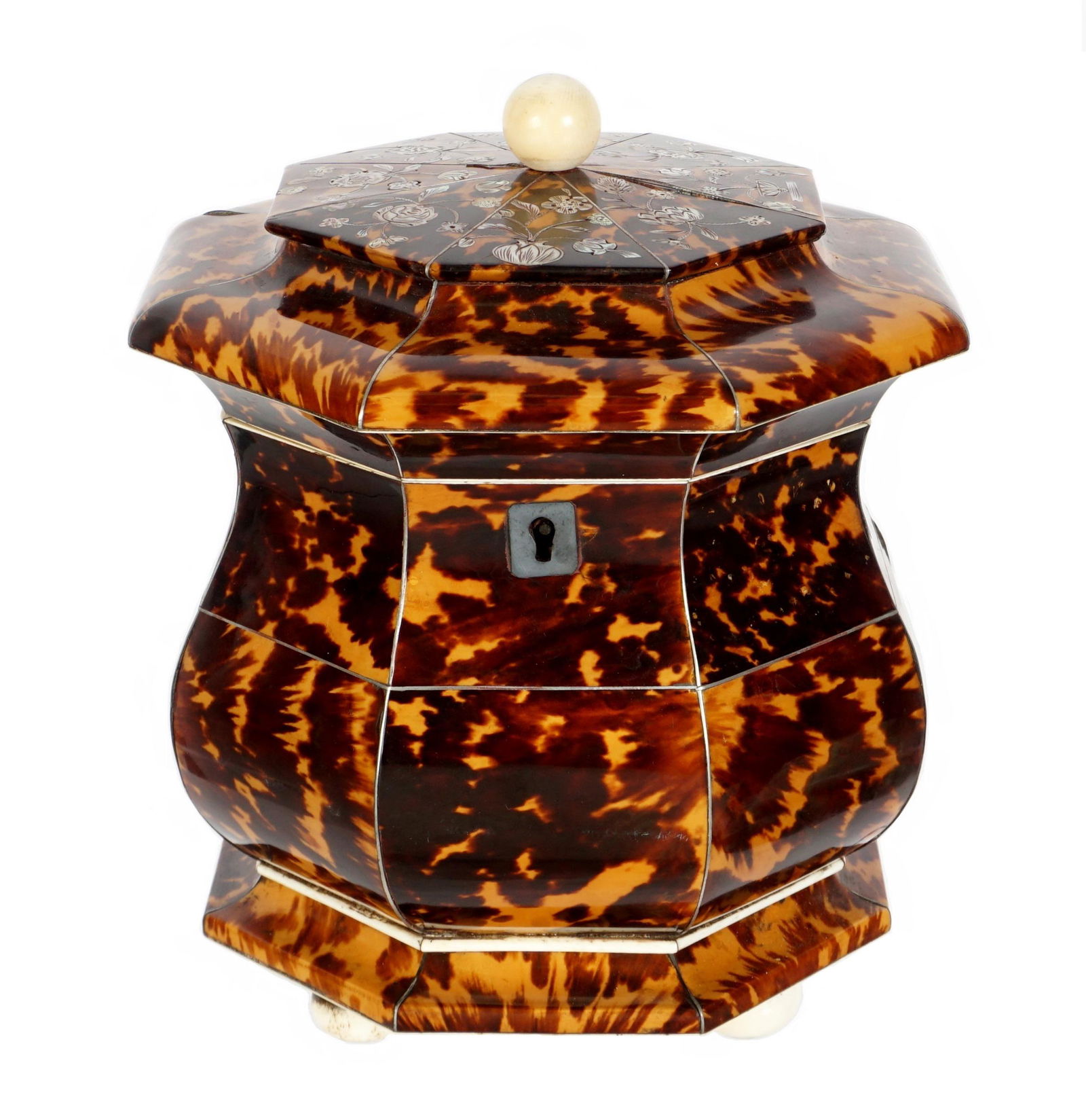 English Regency Octagonal Tortoiseshell Tea Caddy (1 of 15)