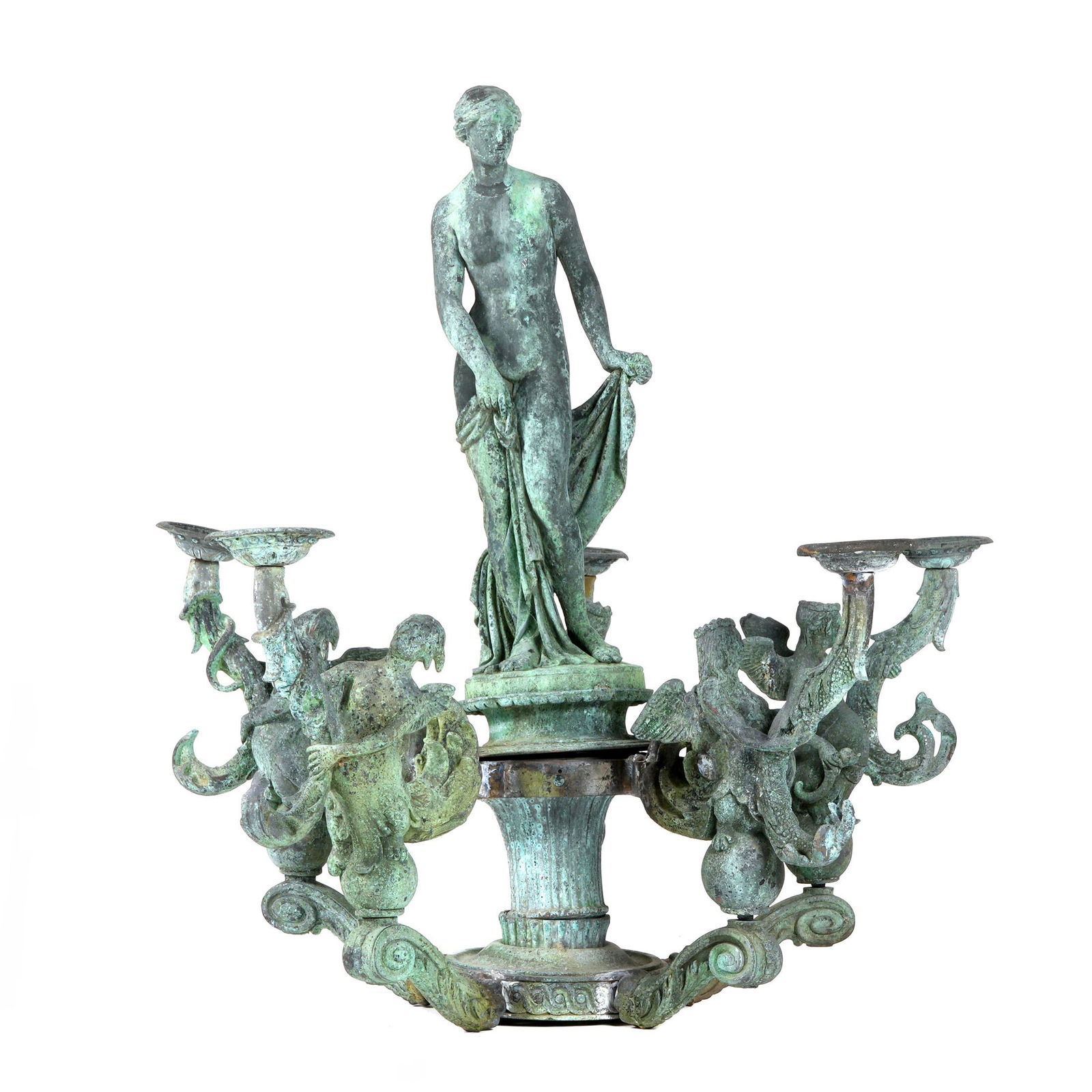 Figural Maiden Verdigris Bronze Fountain Top (1 of 6)