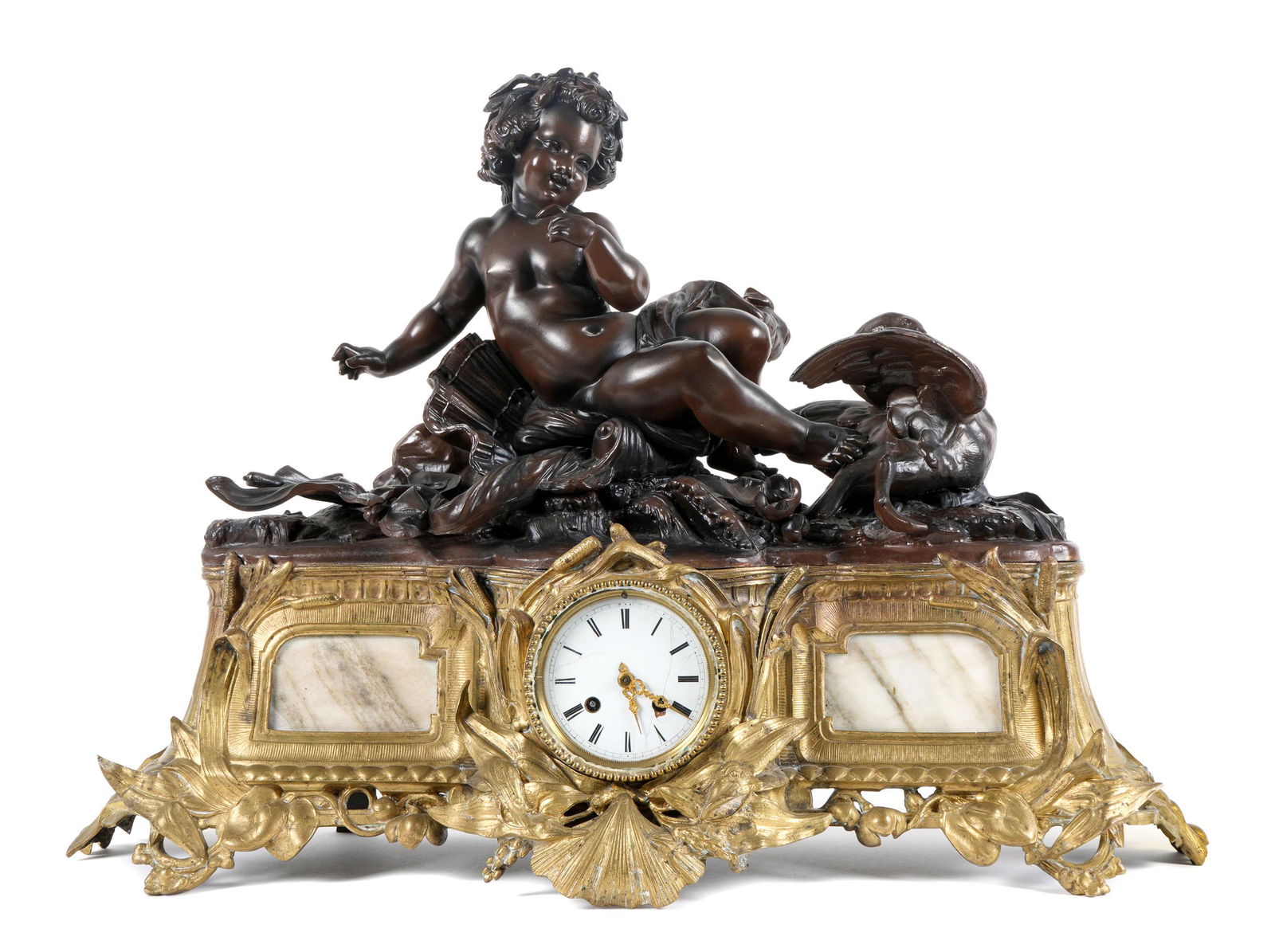 French Figural Parcel Gilt Bronze Mantle Clock (1 of 8)