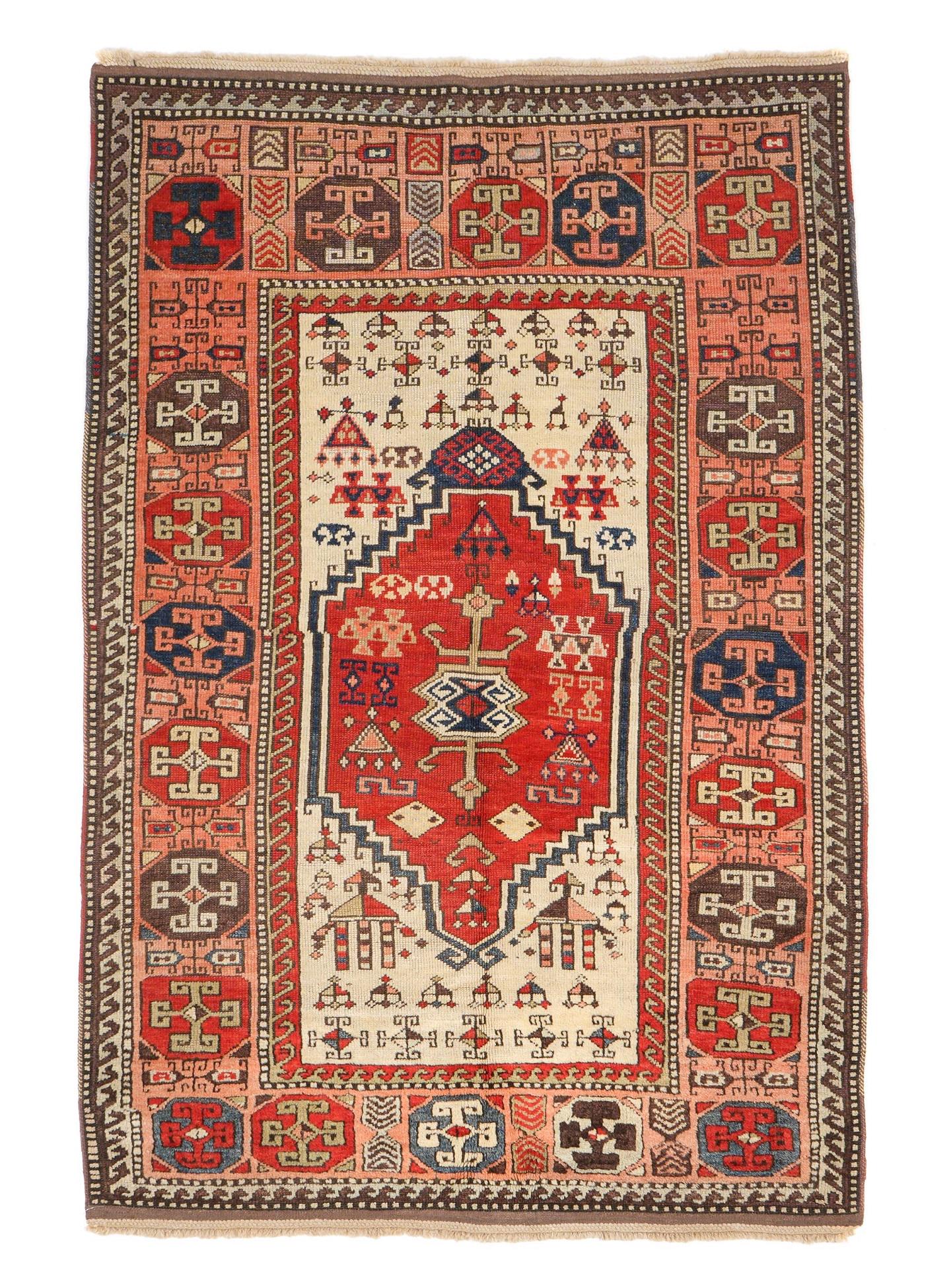Antique 19th C. Turkish Ivory Konya Rug / Carpet (1 of 5)
