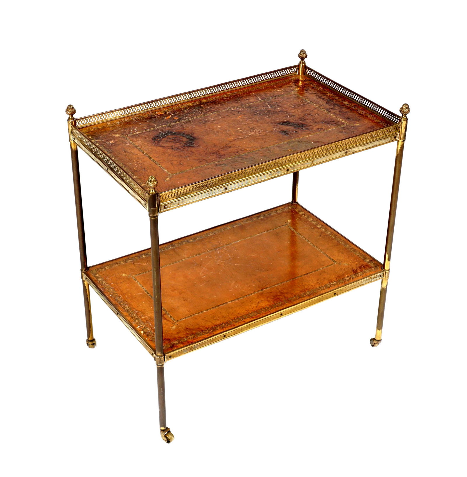 French Brass and Leather Top Tea Cart (1 of 12)