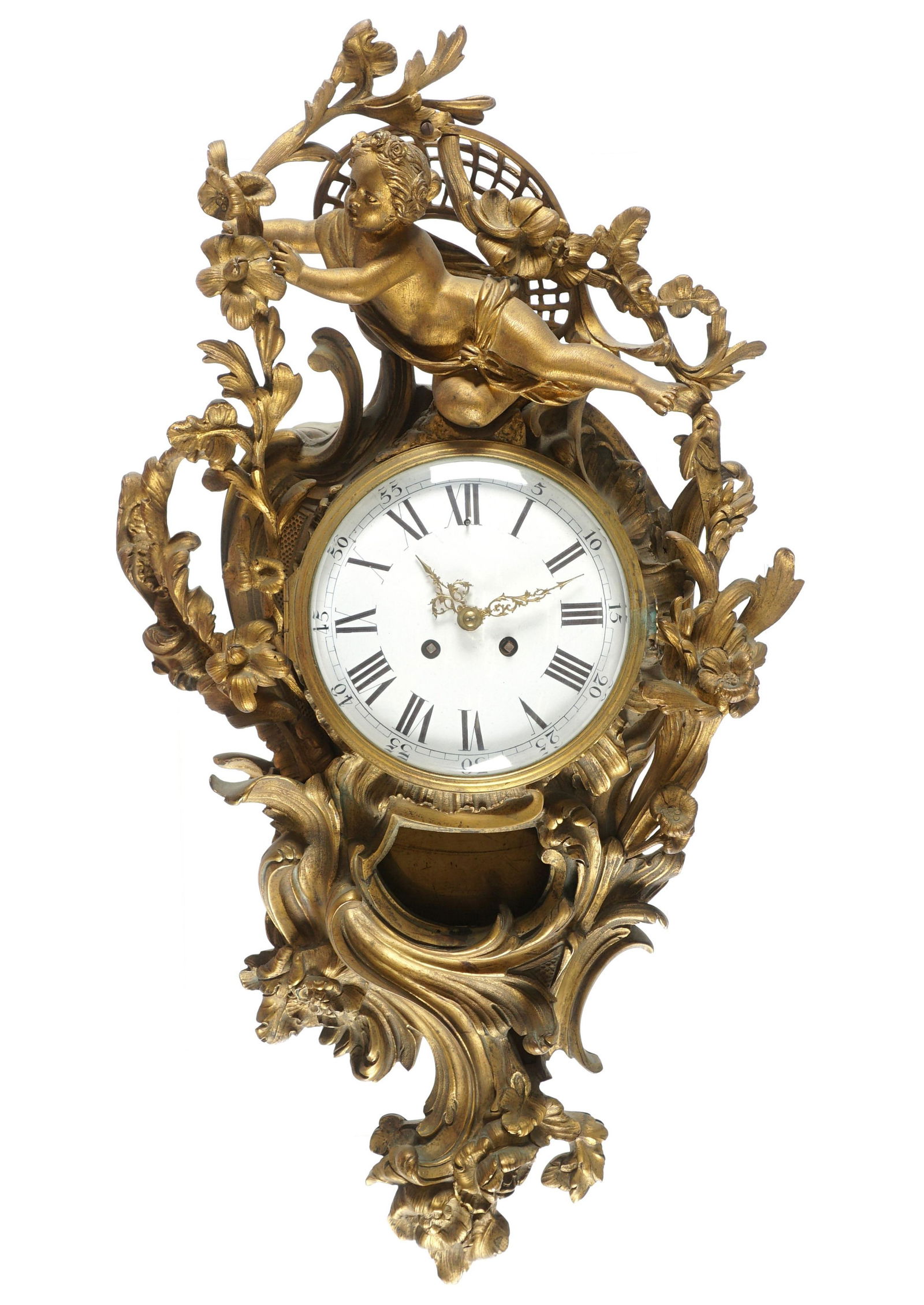 French L. Marti Gilt Bronze Cartel Clock (1 of 11)