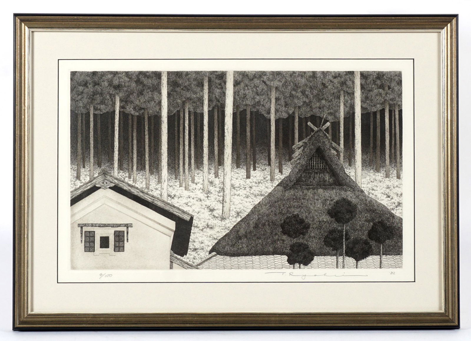 1982 Ryohei Tanaka Farmhouse Etching (1 of 10)