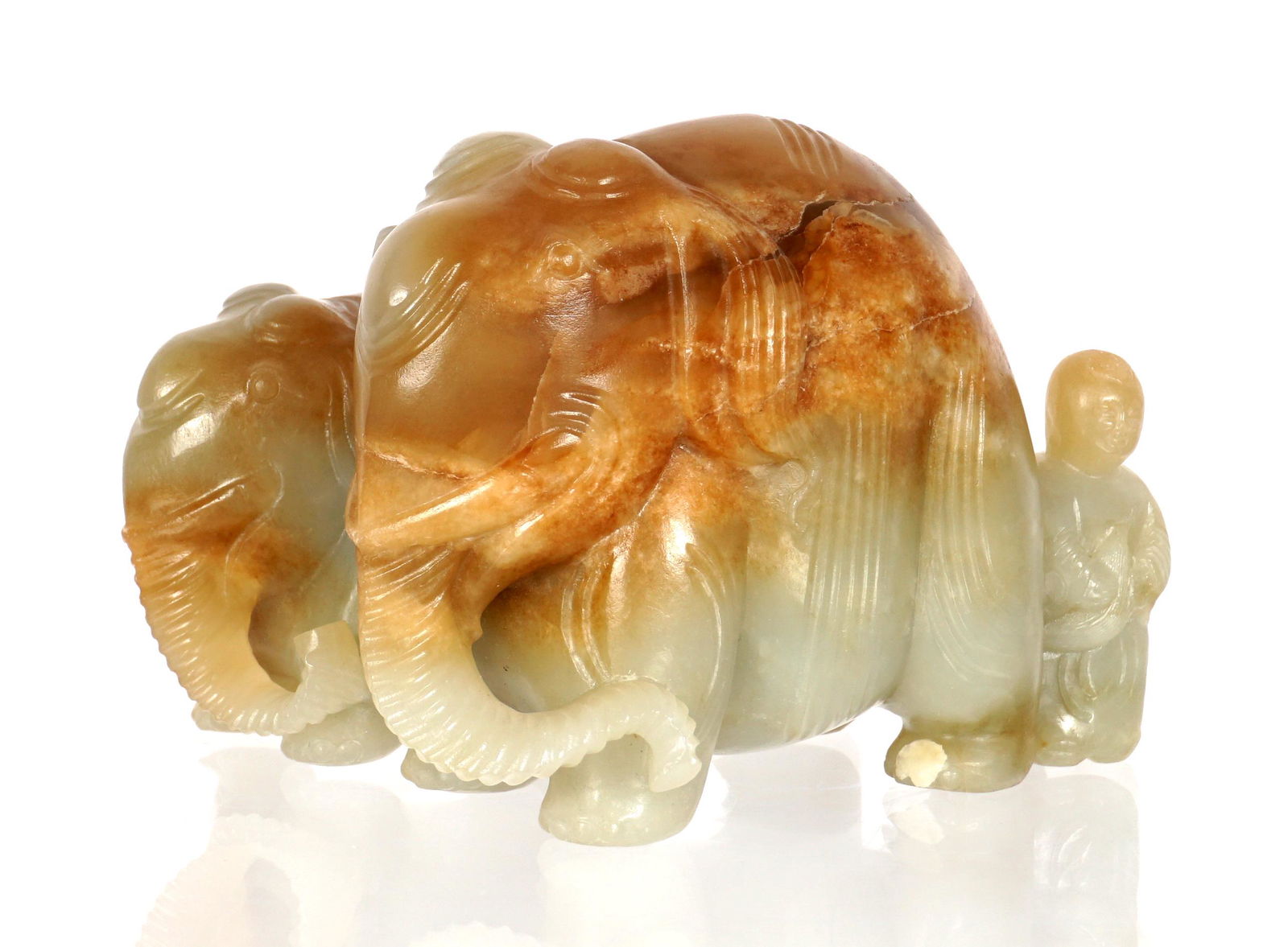 Chinese Carved Celadon and Russet Jade Elephants (1 of 14)