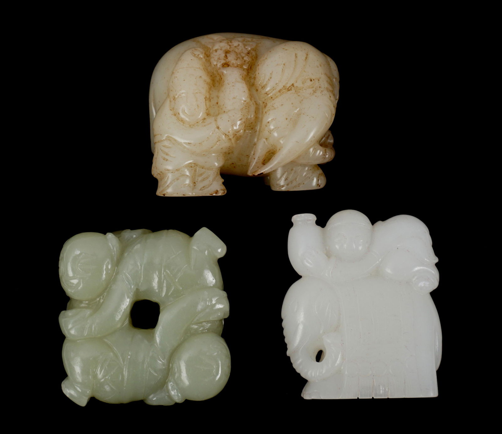 Three Chinese Carved Jade Figural Groups (1 of 10)