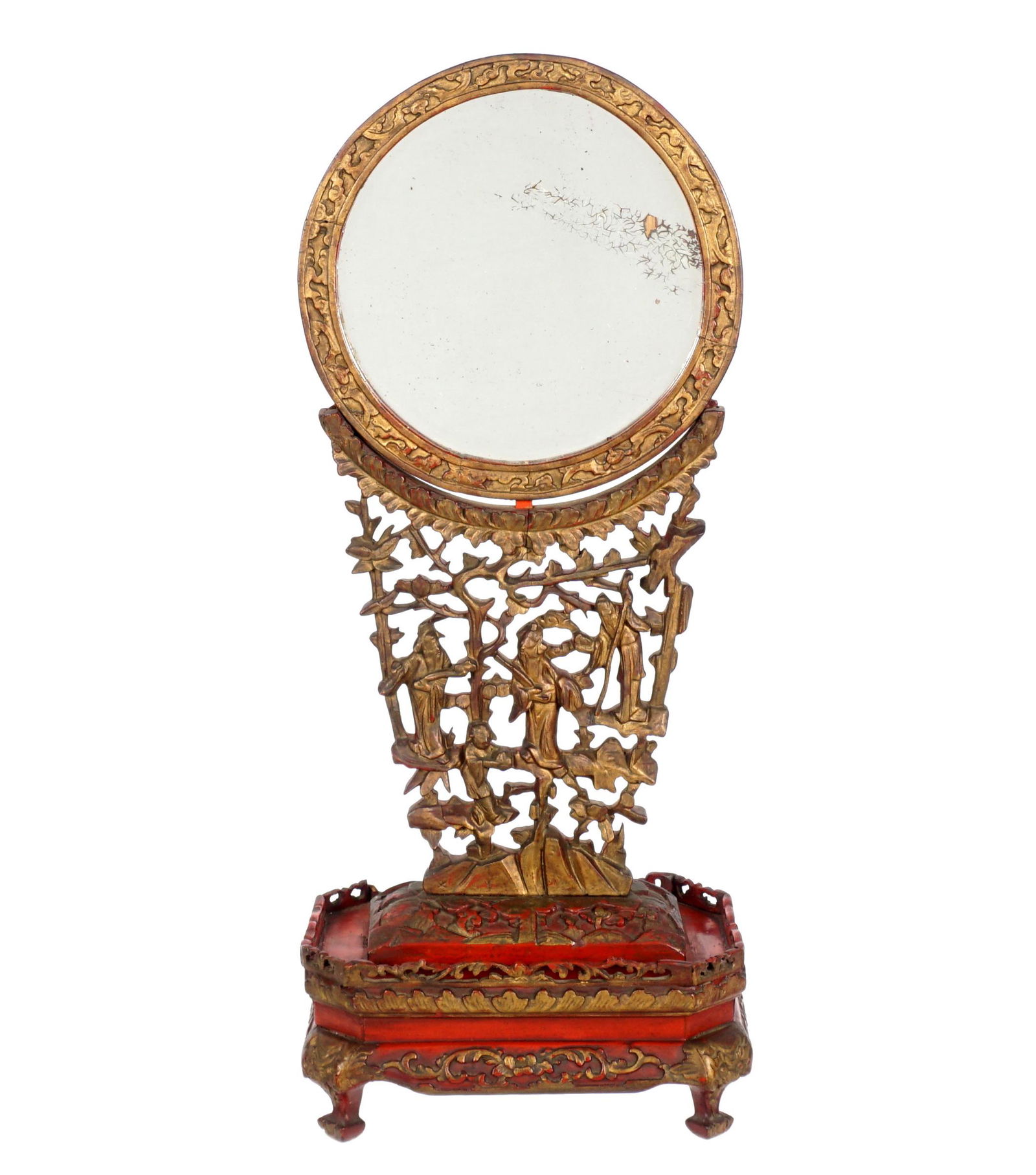 Chinese Red Lacquer Pierced Carved Shaving Mirror (1 of 11)