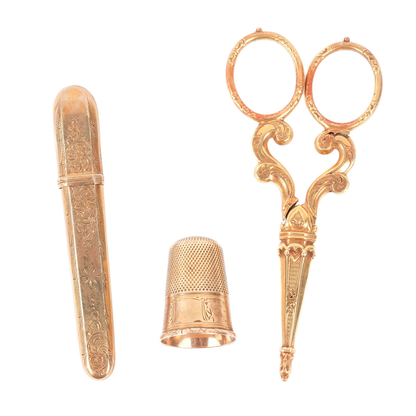 Three Piece Gold and Gold Clad Sewing Items (1 of 7)