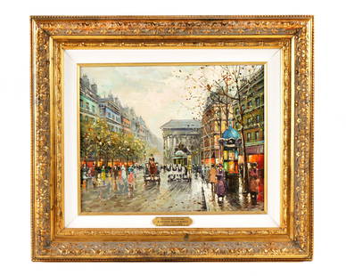 Antoine Blanchard Boulevard de la Madeline Paris: BLANCHARD, Antoine, (French, 1910-1988): "Boulevard de lan Madeline", Parisian street scene, Oil/Canvas, signed lower right, 16.25" x 20.25", framed 26.25" x 30.25".