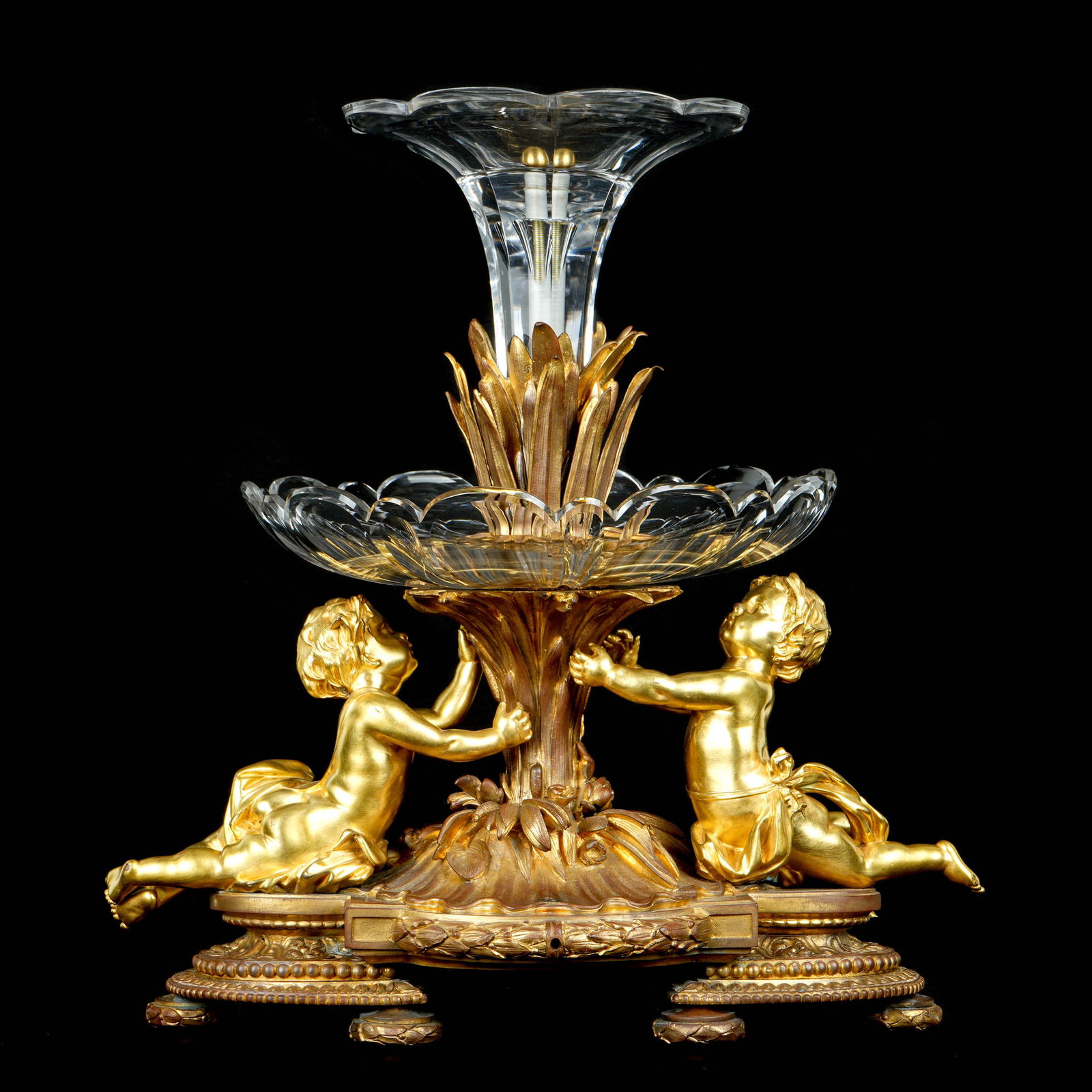 Signed French Figural Parcel Gilt Bronze & Glass Epergne (1 of 8)