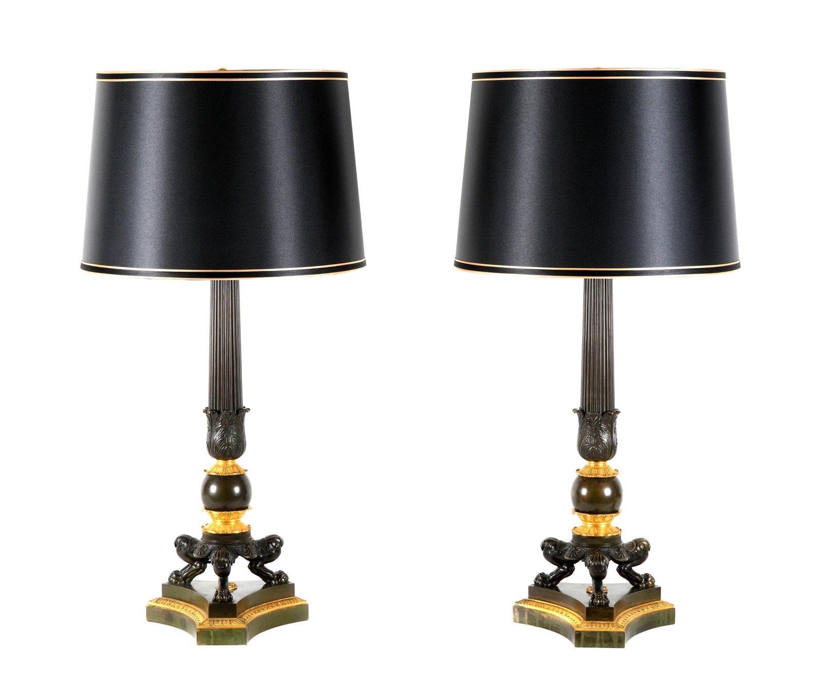 Pair French Empire Parcel Gilt Bronze Lamps (1 of 8)