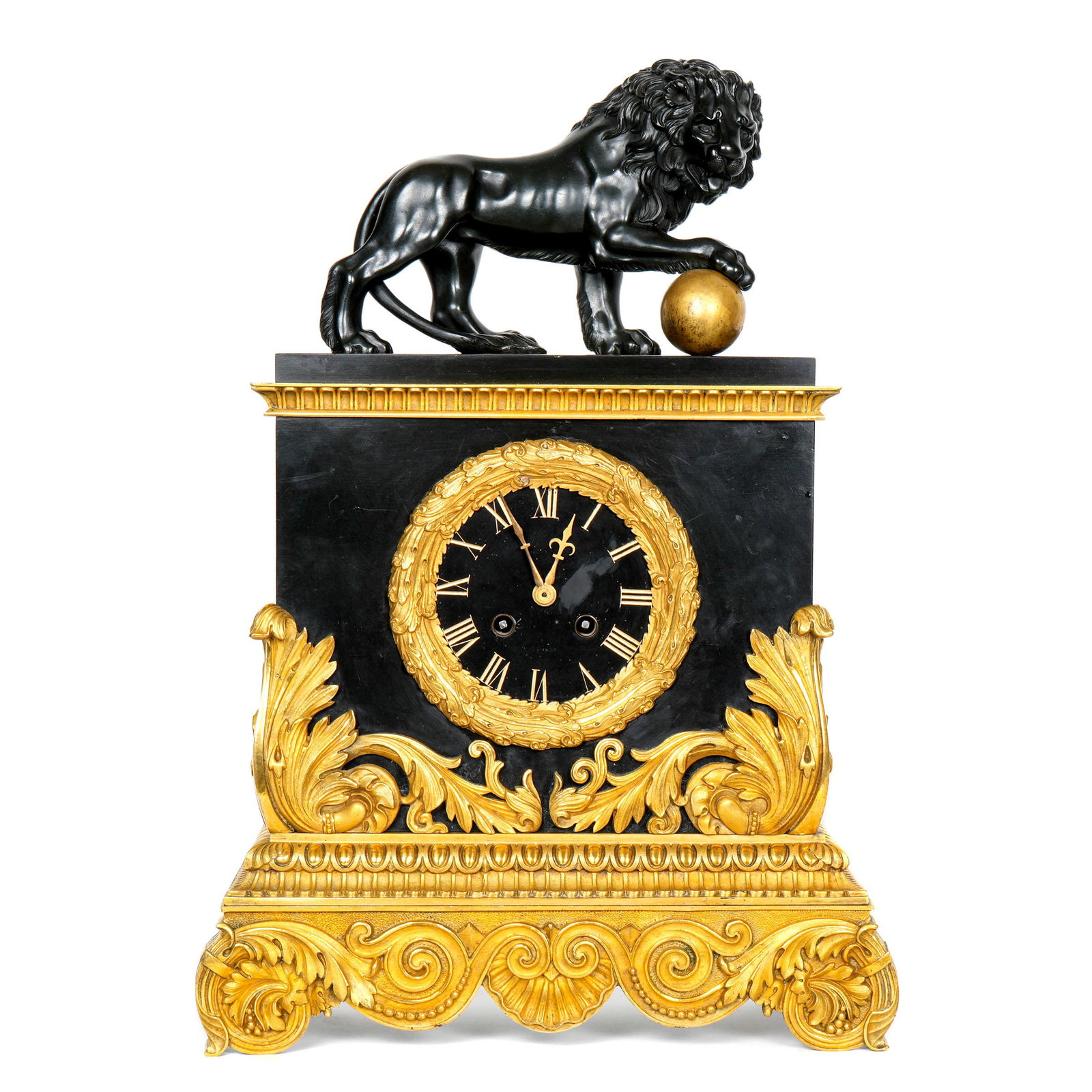 French Parcel Gilt Bonze Figural Lion Mantle Clock (1 of 11)