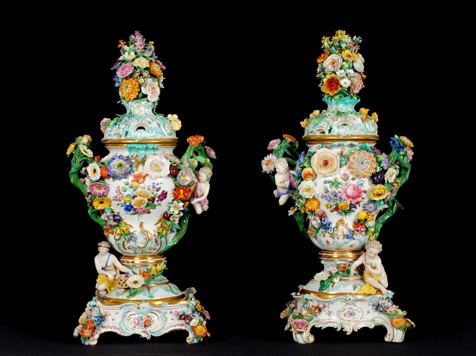 Pair Monumental 19th C. Meissen Potpourri Vases (1 of 20)