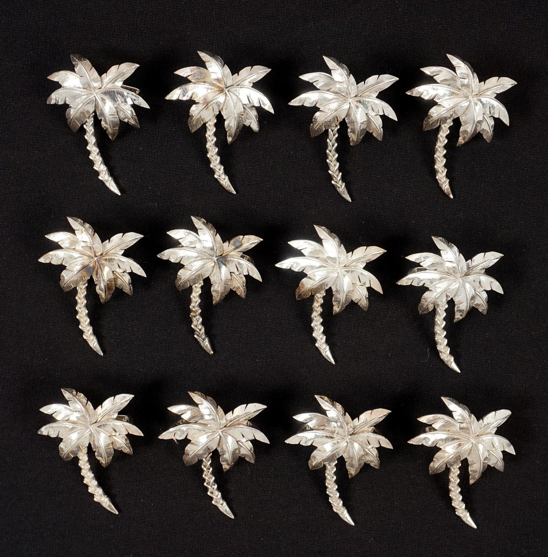 Twelve Sterling Silver Palm Tree Napkin Rings (1 of 4)