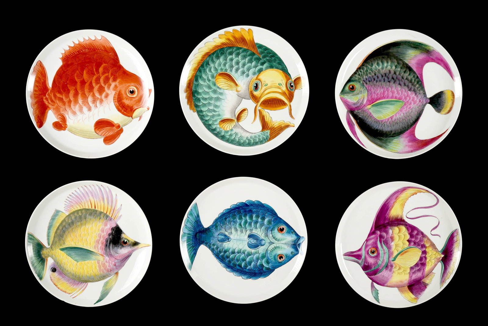 Six Continental Hand Painted Fish Plates (1 of 5)