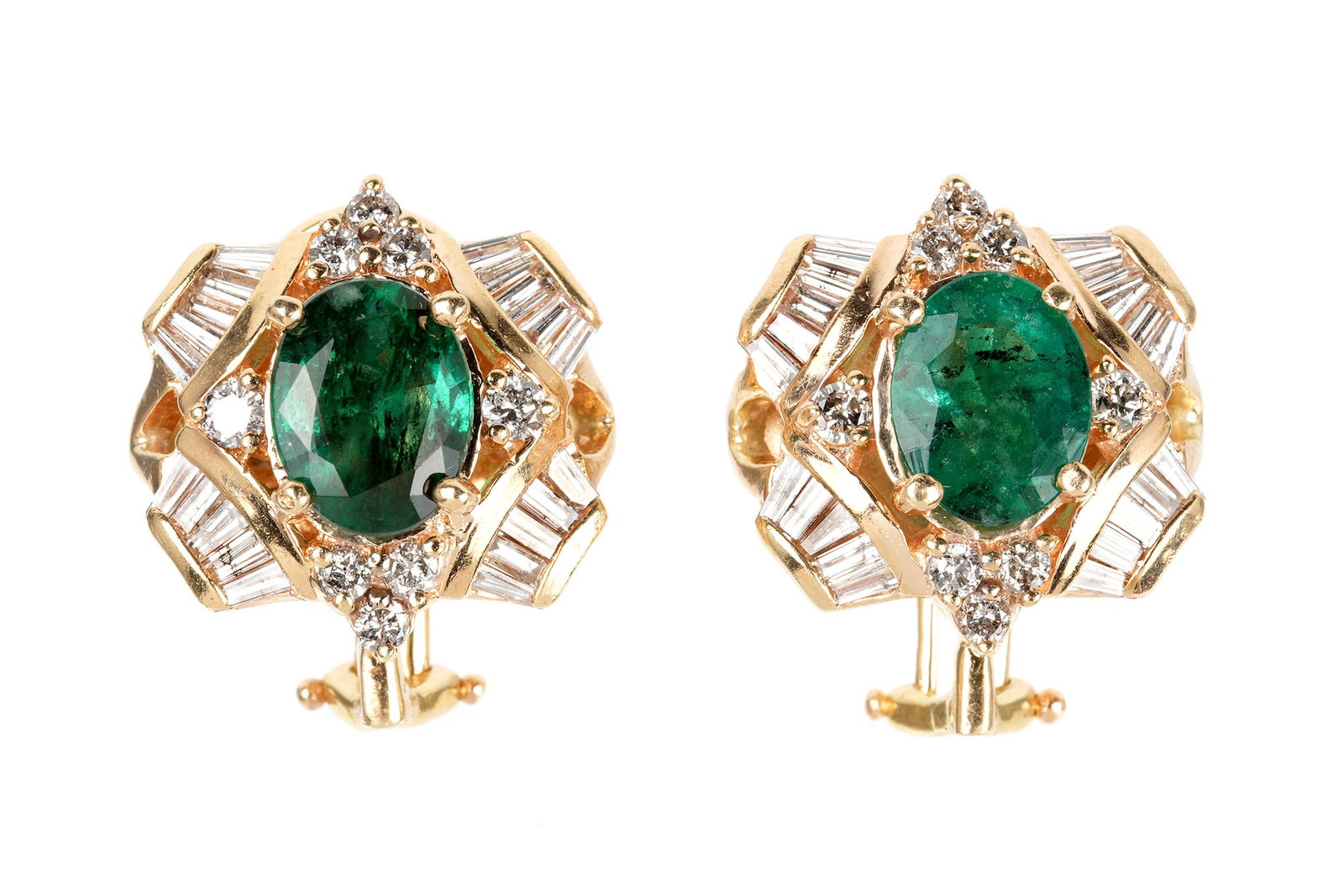 Pair Gold Diamond & Emerald Earrings (1 of 6)