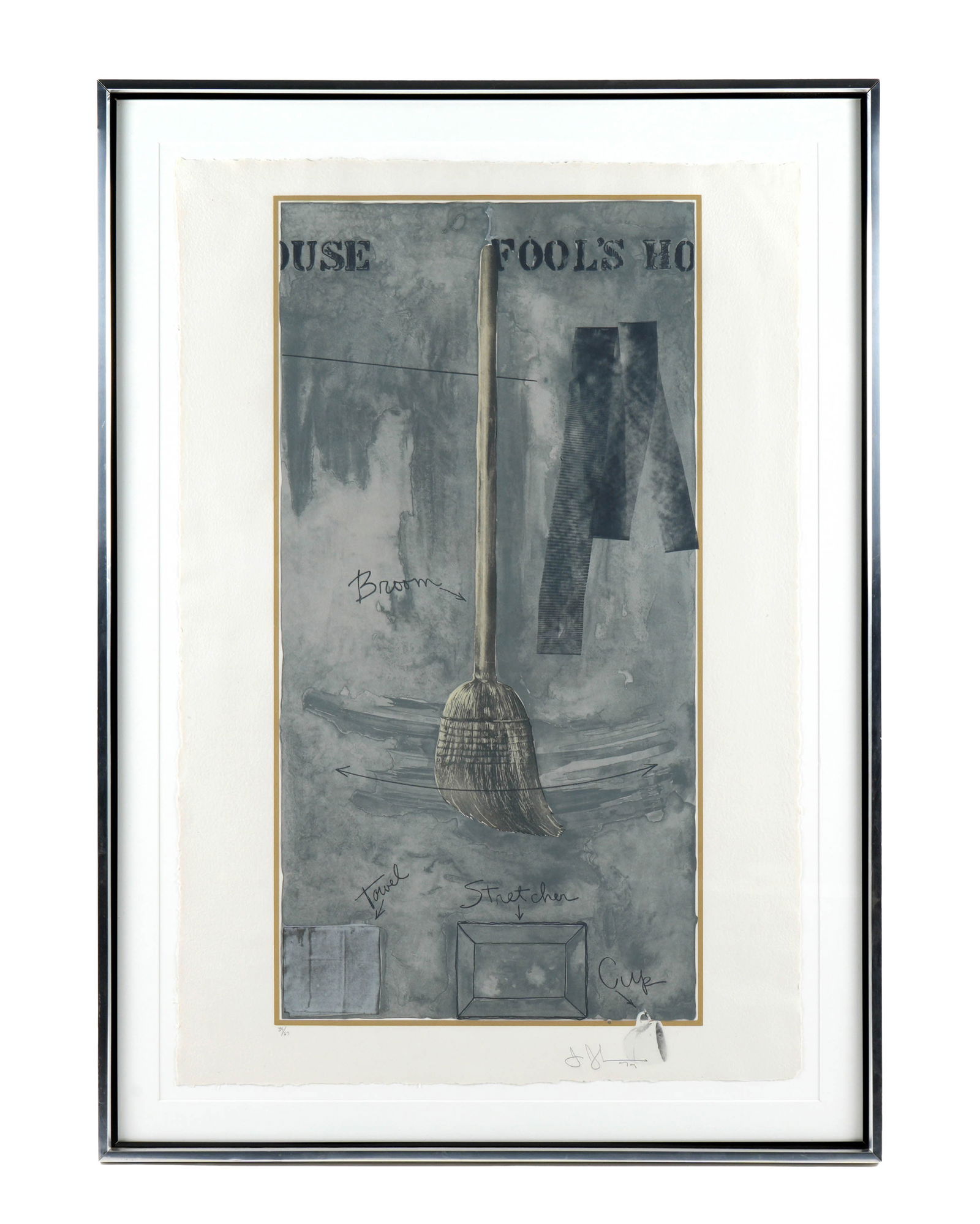Jasper Johns Fool's House Lithograph: JOHNS, Jasper, (American, 1930): "Fool's House, 1972", Lithograph in Colors, pencil signed and dated lower right, numbered 34/67, blind stamp very lower right corner, image size 41" x 20", 43.25" x 29