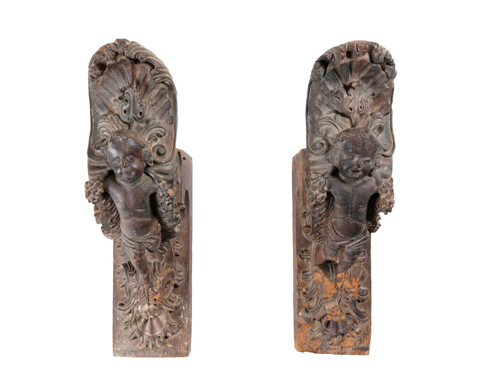 Pair 17th/18th C. Spanish/portuguese Carved Corbels Auction
