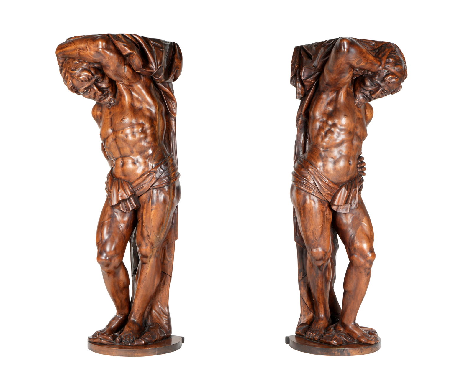 Pair Large Carved Walnut Figural Atlas Pedestals (1 of 8)