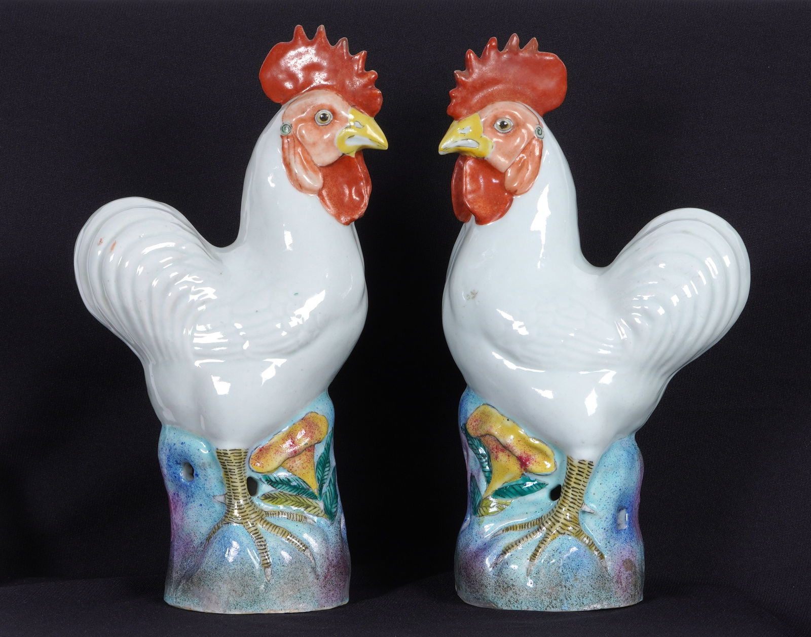 Pair Chinese Famille Rose Porcelain Roosters (1 of 7)
