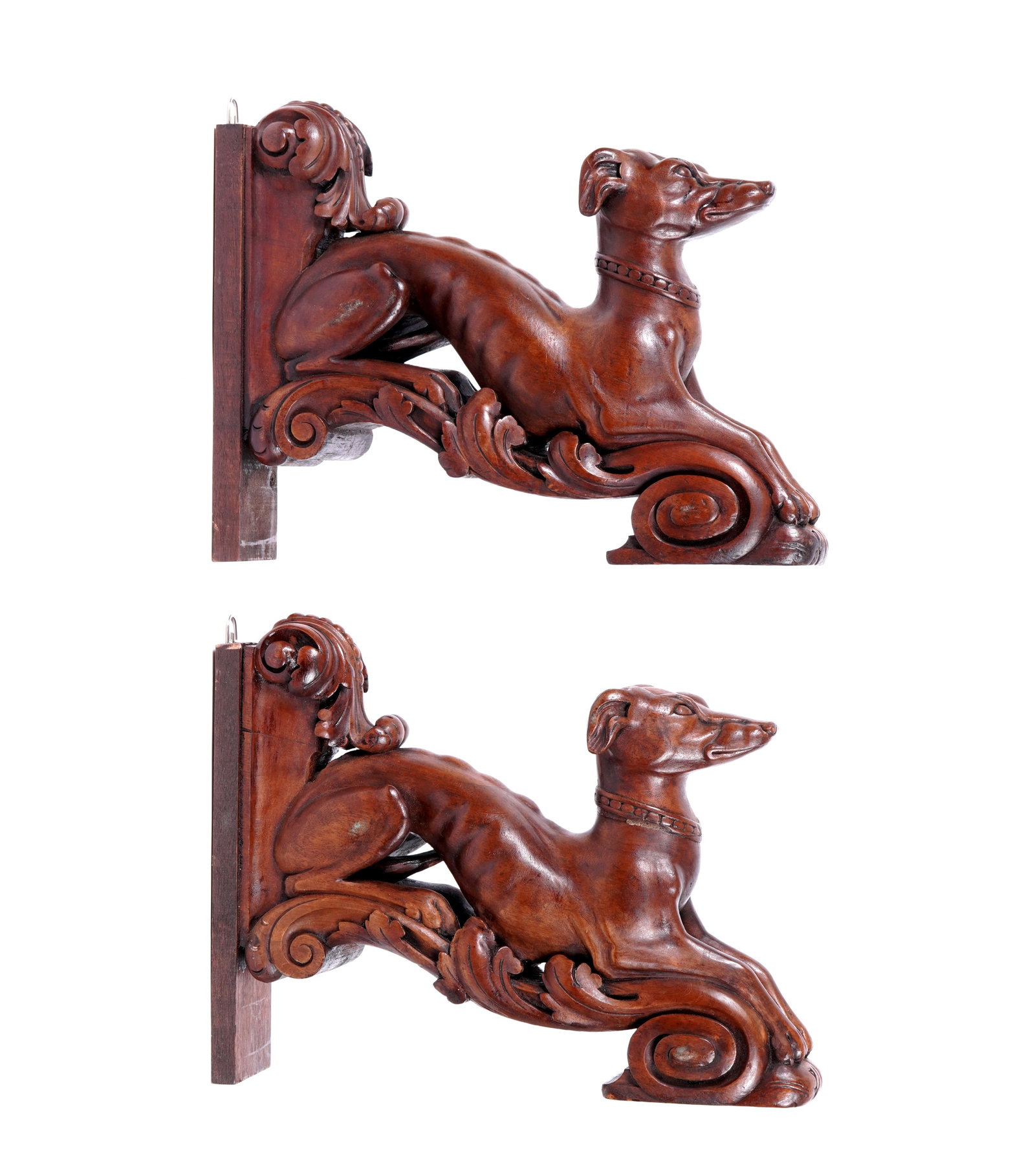 Pair Carved Italian Greyhound Wall Mounts (1 of 19)