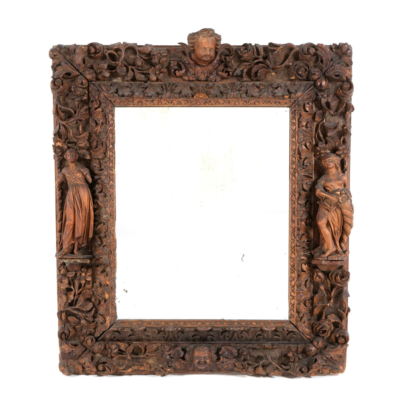 Italian Baroque Figural Carved Wood Frame Mirror (1 of 7)