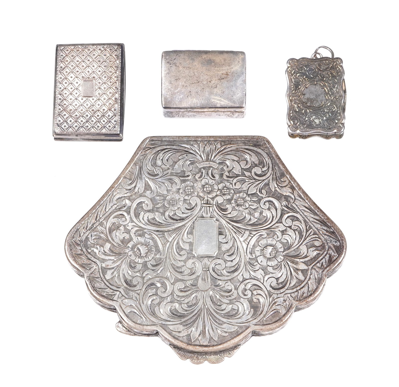 Four Piece Silver Vinaigrettes, Box, and Compact (1 of 16)