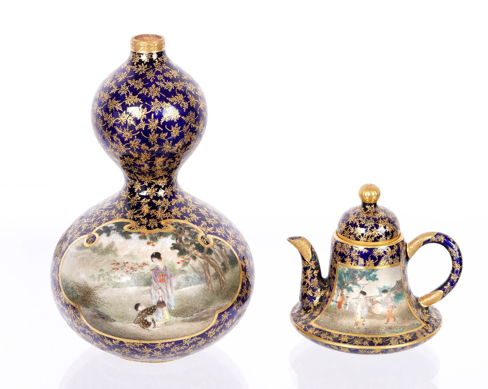 Kinkozan Satsuma Double Gourd Vase & Teapot (1 of 20)