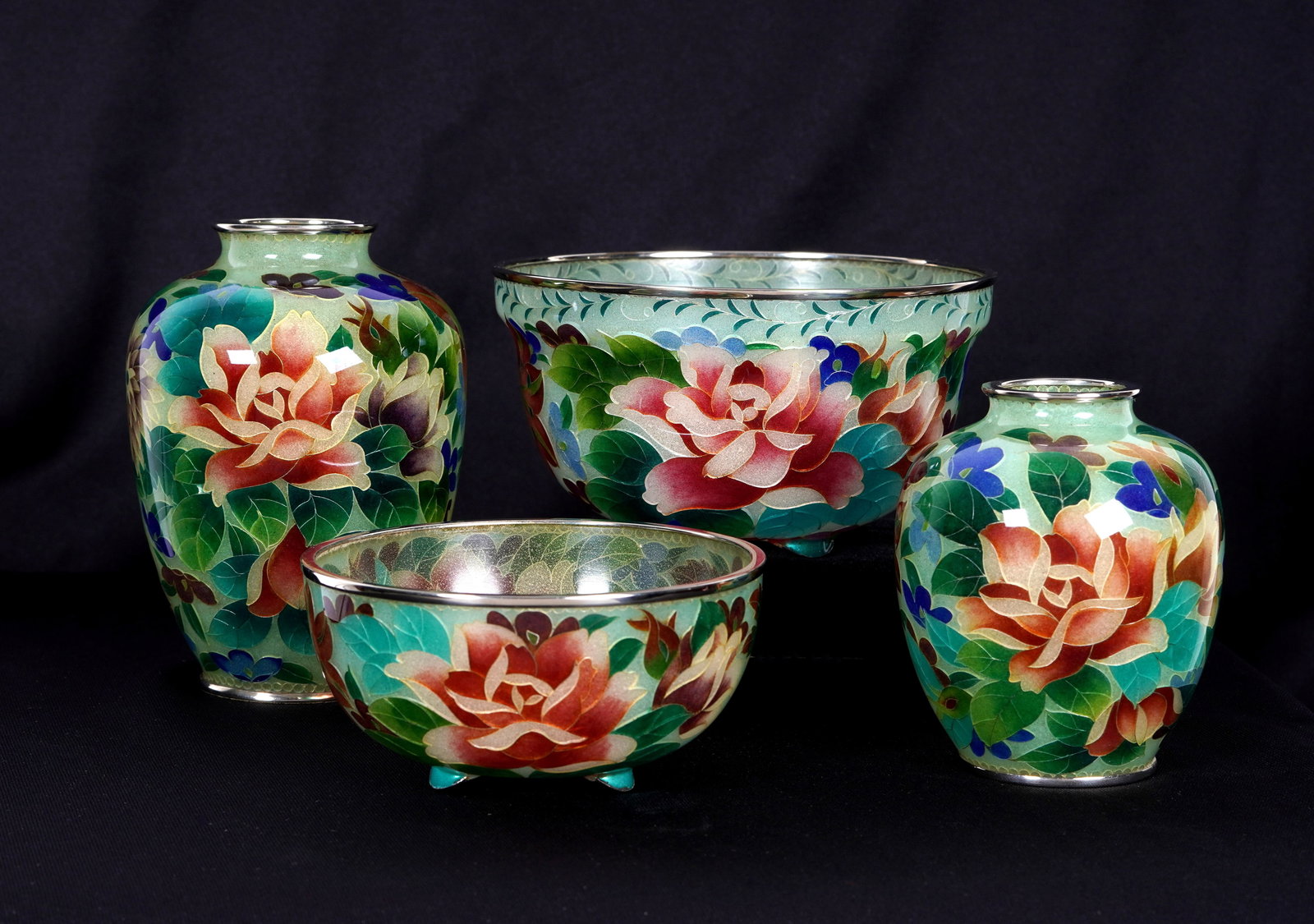 Four Japanese Plique-A-Jour Vases and Bowls (1 of 16)