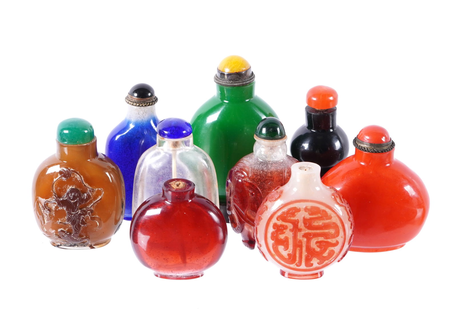 Nine Piece Chinese Peking Glass Snuff Bottles (1 of 18)