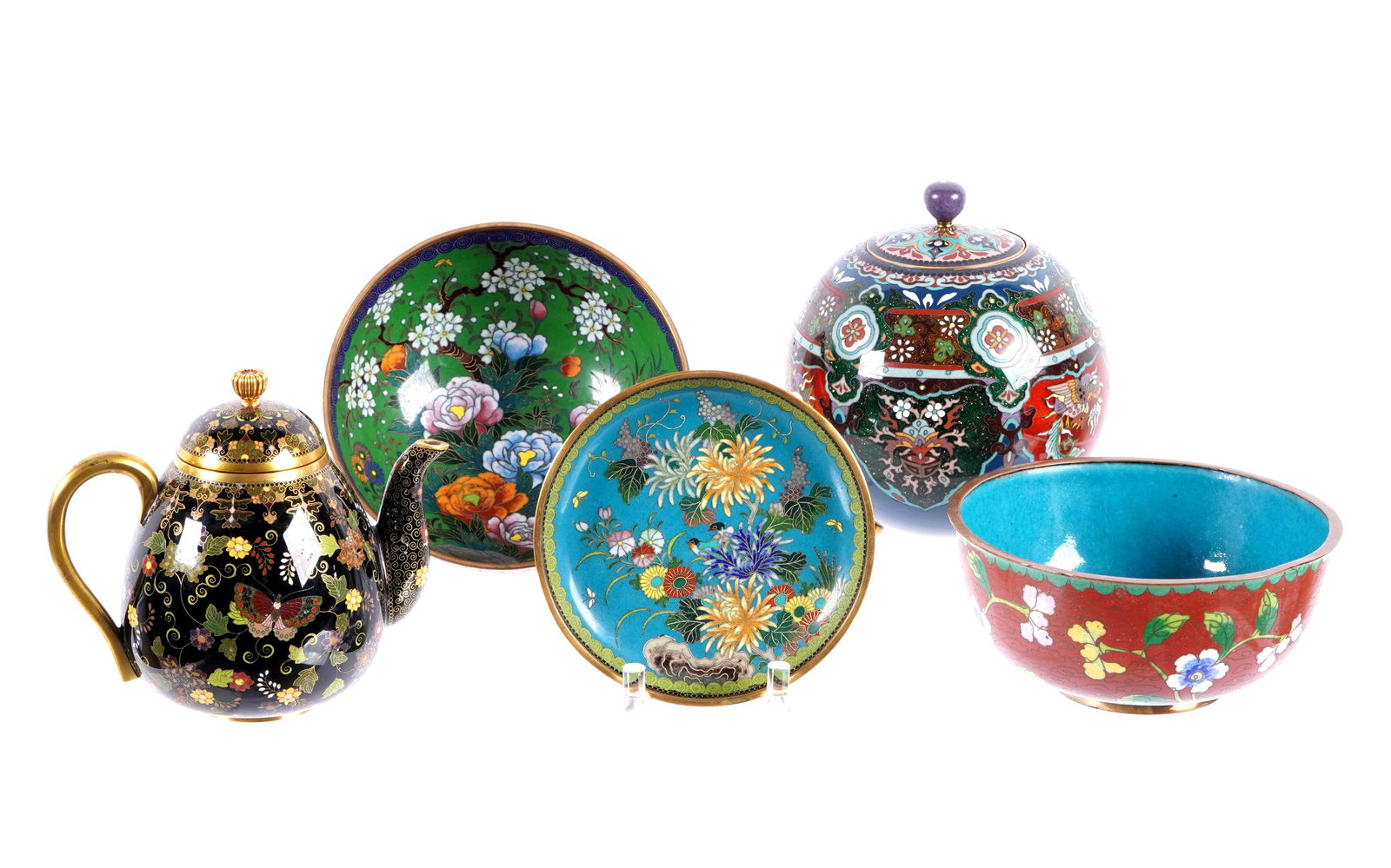 Five Piece Cloisonne Bowls, Teapot, Box (1 of 20)